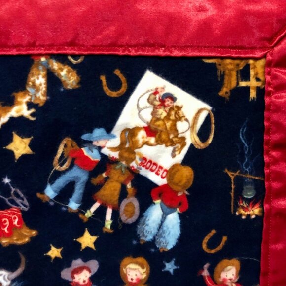 Baby Boy Security Blanket Cowboy Rodeo Used 19.5x22.5” Western Rodeo Small Carry - Picture 3 of 5